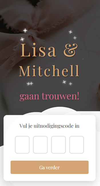 Mobiele weergave van een voorbeeld-trouwwebsite